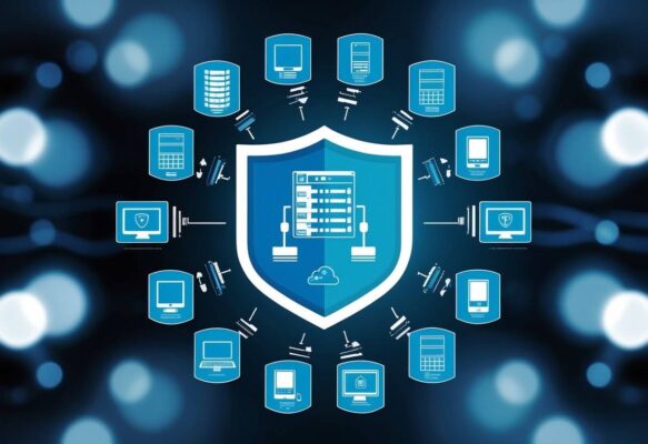A computer graphic in a shield logo
